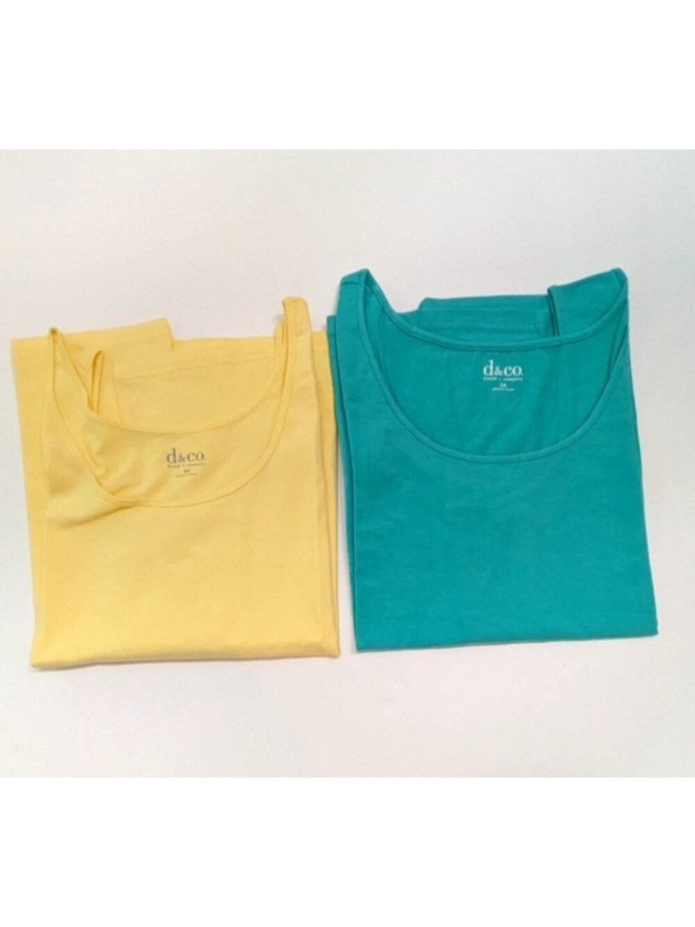 Lot of 2 Denim & Co Womens Tank Tops Size 2X Yellow Green Sleeveless Cotton